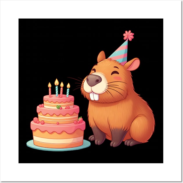 Capy Birthday Capybara Kawaii T-Shirt Wall Art by ThesePrints